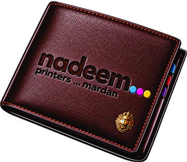 Leather wallet with engraved logo
